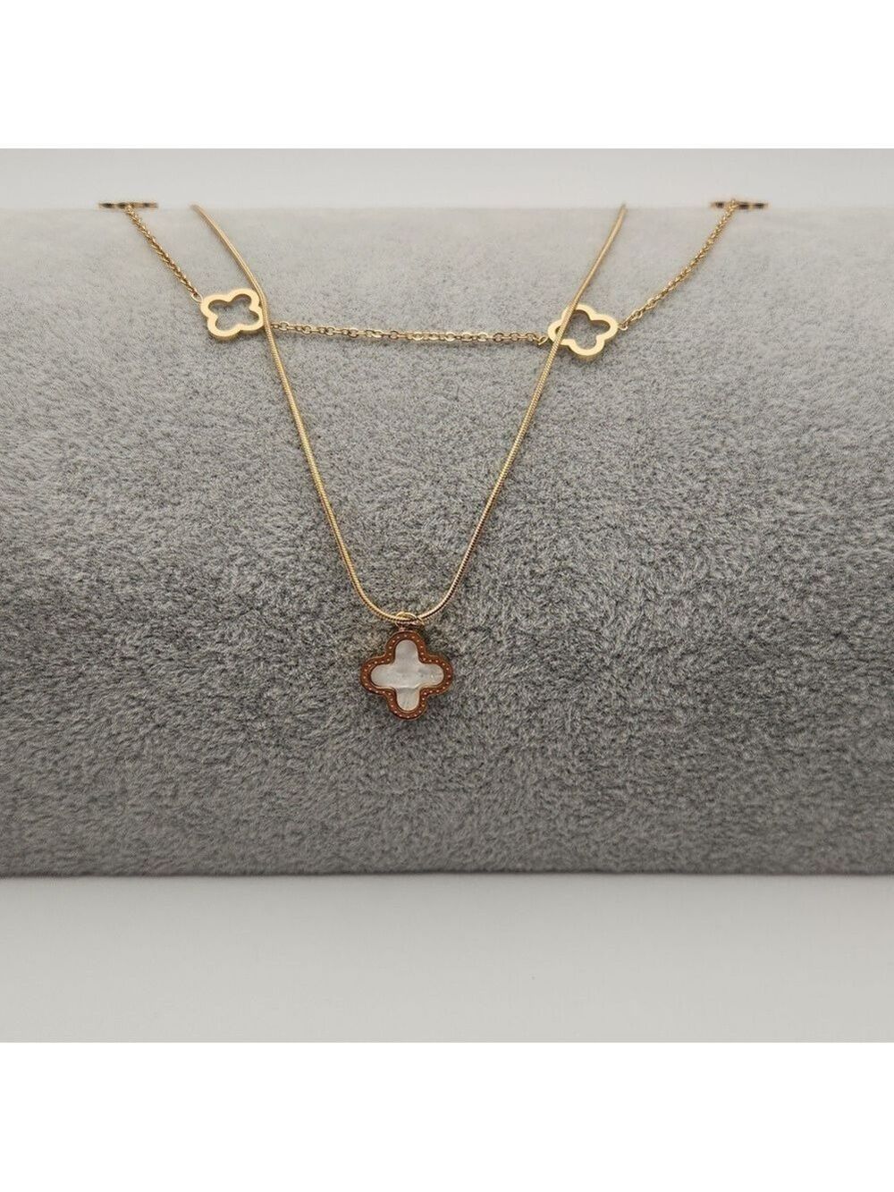 Reversible Clover Necklace 18k Gold Plated Stainless Steel Black White Necklace